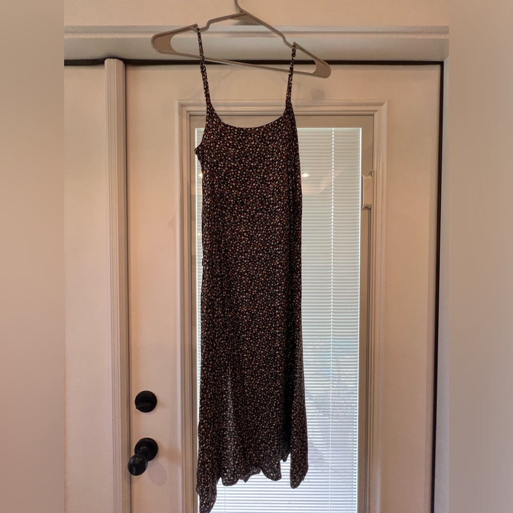 navy with orange and light blue blowers dress